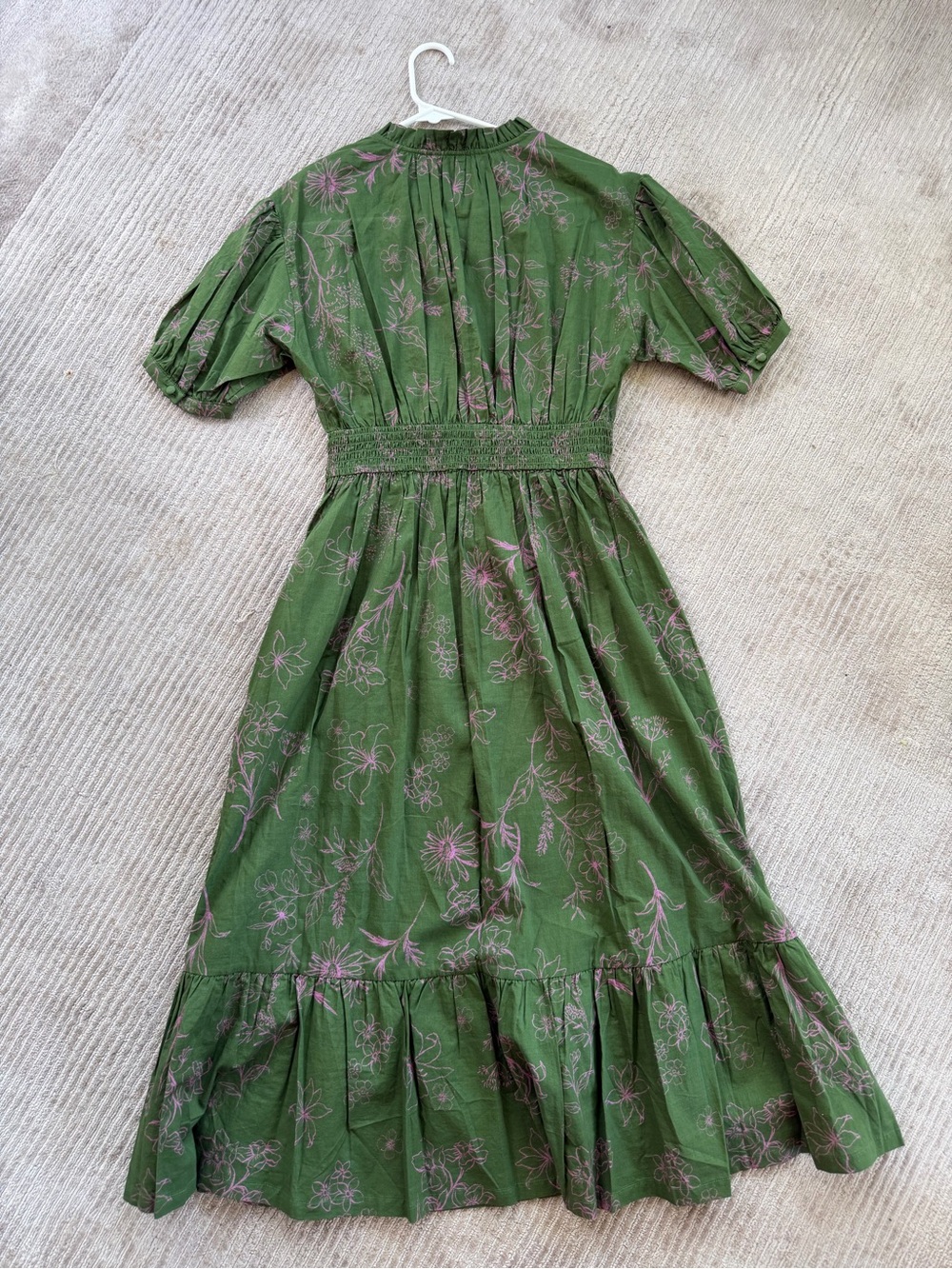 Green Floral Button-Front CottageCore Midi Dress with Smocked Waist. New W Tags - Picture 4 of 16